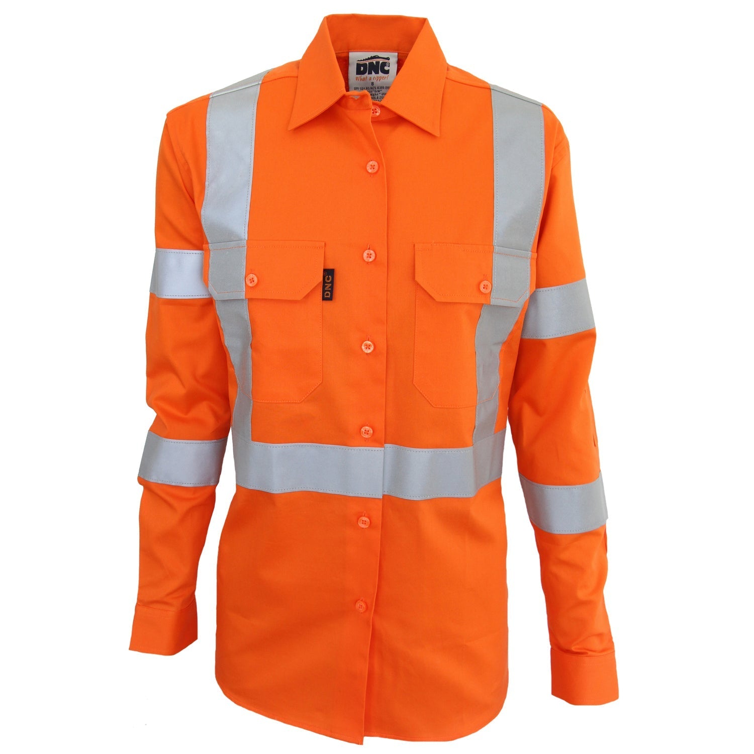 Ladies Hivis 3 Way Vented "X" Back & Bio-motion Taped Shirt - 3544 Work Wear DNC Workwear Orange 6 